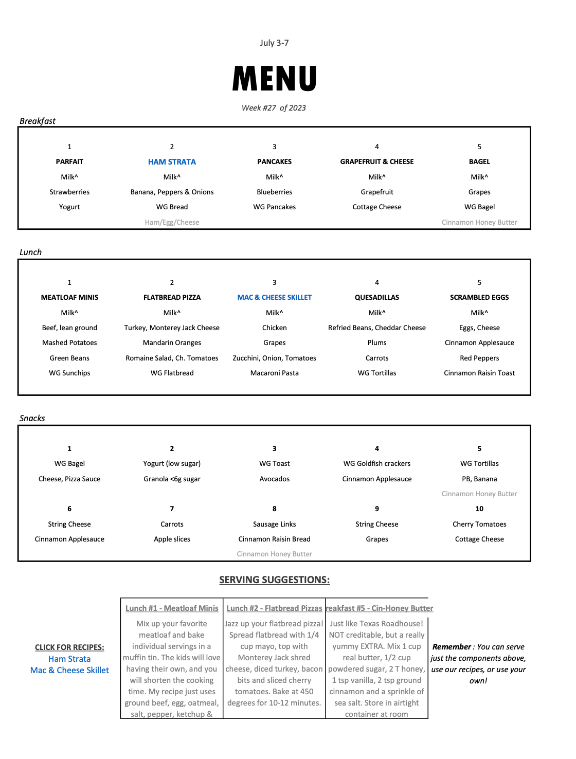 Weekly Meal Plan E-Delivery